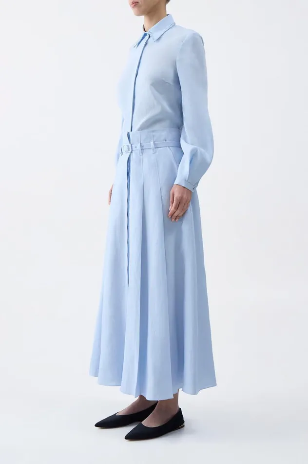 Women Skirts Gabriela Hearst Dugald Pleated Skirt In Light Blue Aloe Linen