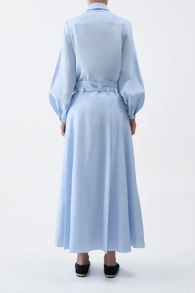 Women Skirts Gabriela Hearst Dugald Pleated Skirt In Light Blue Aloe Linen