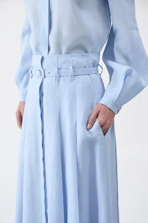 Women Skirts Gabriela Hearst Dugald Pleated Skirt In Light Blue Aloe Linen