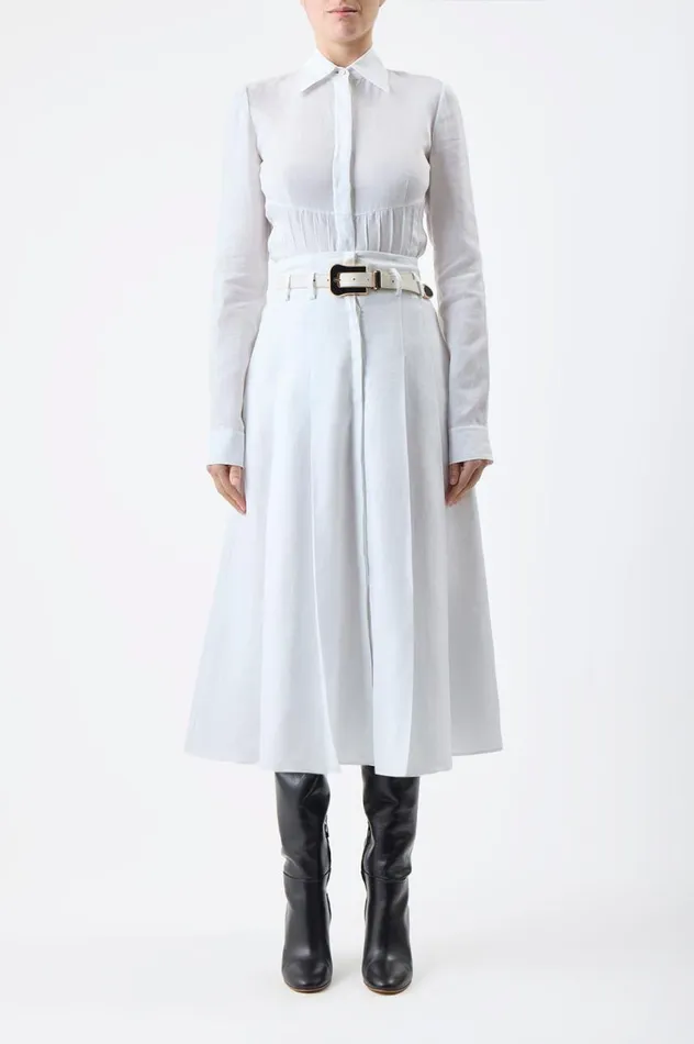 Women Skirts Gabriela Hearst Dugald Pleated Skirt In White Aloe Linen