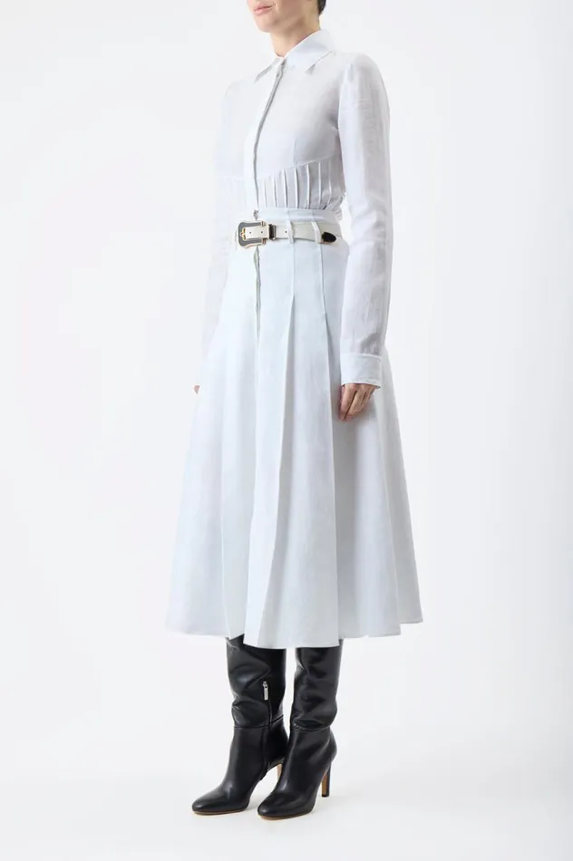 Women Skirts Gabriela Hearst Dugald Pleated Skirt In White Aloe Linen