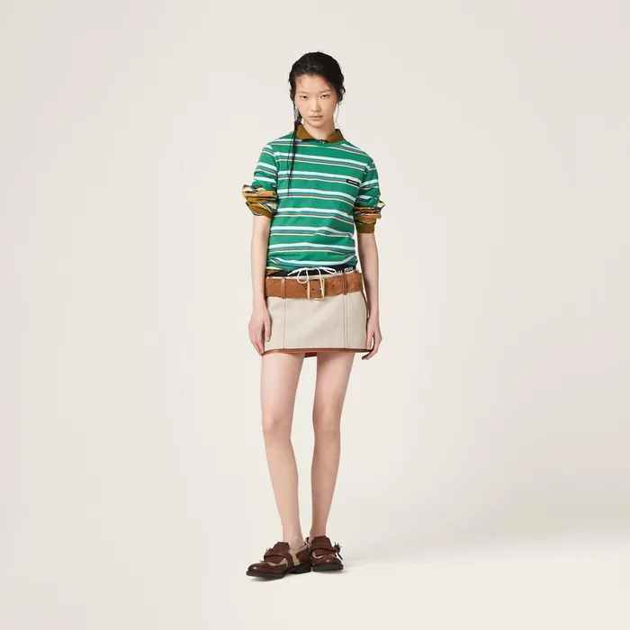 Women Skirts Miu Miu Canvas Miniskirt Beigecognac Women Skirts Miu Miu Canvas Miniskirt Beigecognac