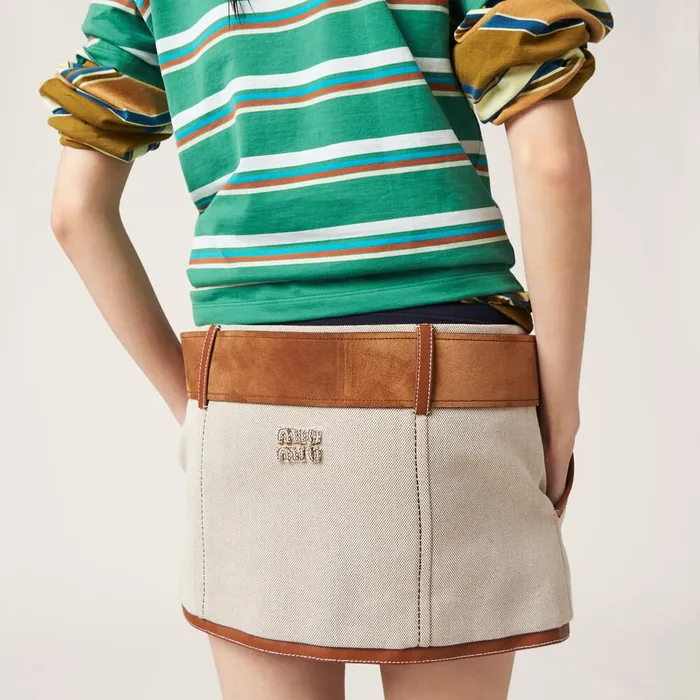 Women Skirts Miu Miu Canvas Miniskirt Beigecognac Women Skirts Miu Miu Canvas Miniskirt Beigecognac