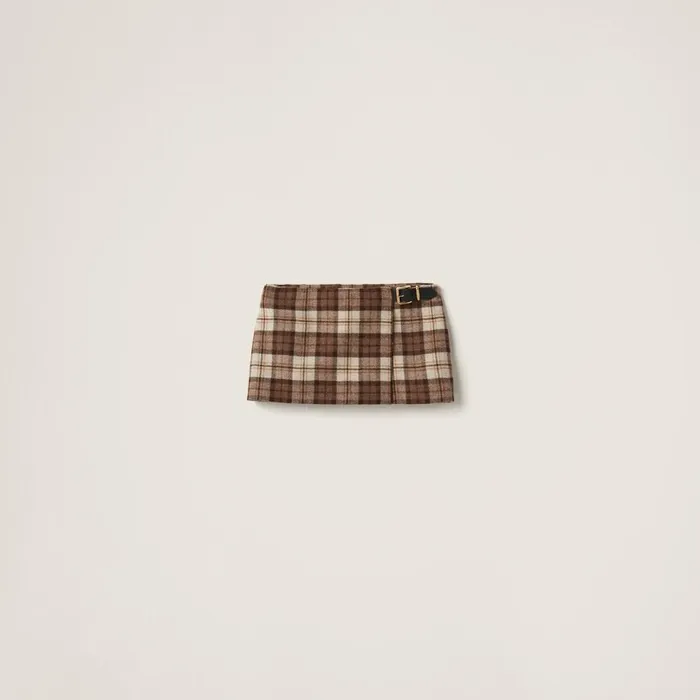 Women Skirts Miu Miu Check Miniskirt Cocoa Brown