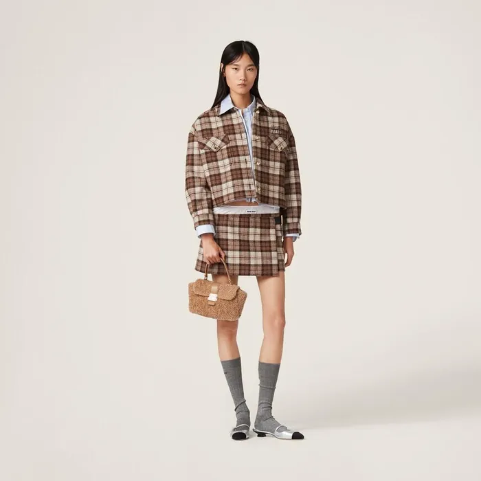 Women Skirts Miu Miu Check Miniskirt Cocoa Brown Women Skirts Miu Miu Check Miniskirt Cocoa Brown
