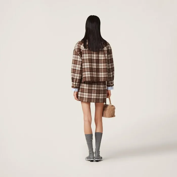 Women Skirts Miu Miu Check Miniskirt Cocoa Brown Women Skirts Miu Miu Check Miniskirt Cocoa Brown