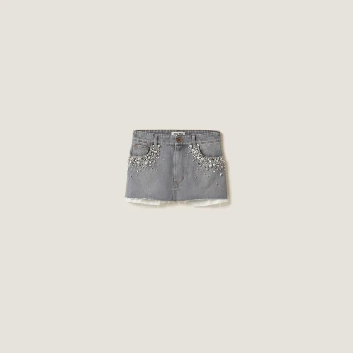 Women Skirts Miu Miu Denim Miniskirt Grey