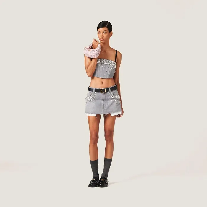 Women Skirts Miu Miu Denim Miniskirt Grey Women Skirts Miu Miu Denim Miniskirt Grey