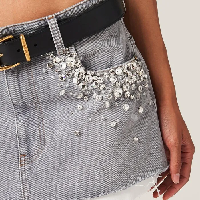 Women Skirts Miu Miu Denim Miniskirt Grey Women Skirts Miu Miu Denim Miniskirt Grey