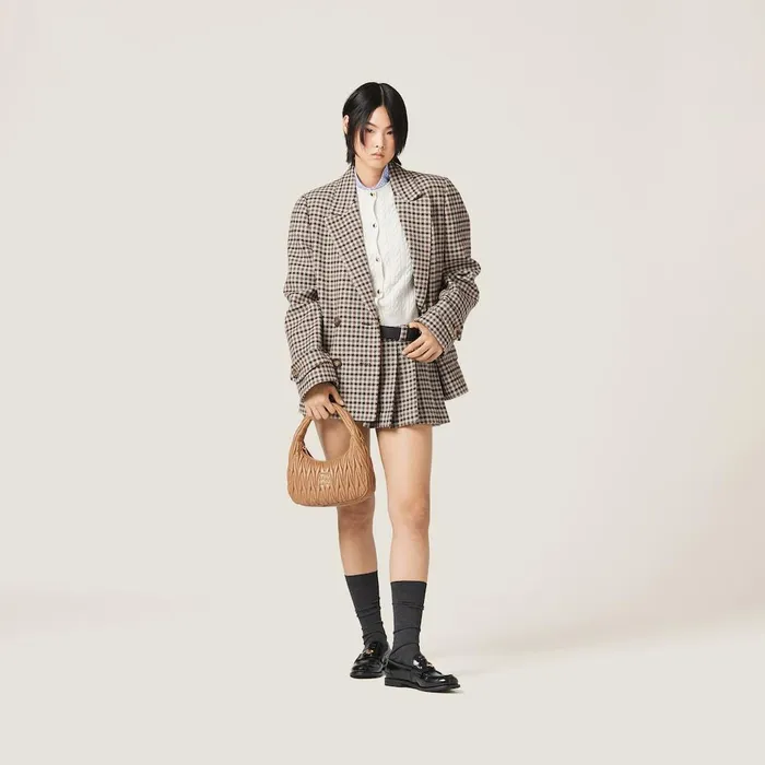 Women Skirts Miu Miu Houndstooth Check Skirt Sandtobacco Women Skirts Miu Miu Houndstooth Check Skirt Sandtobacco