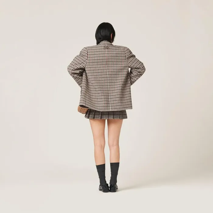 Women Skirts Miu Miu Houndstooth Check Skirt Sandtobacco Women Skirts Miu Miu Houndstooth Check Skirt Sandtobacco