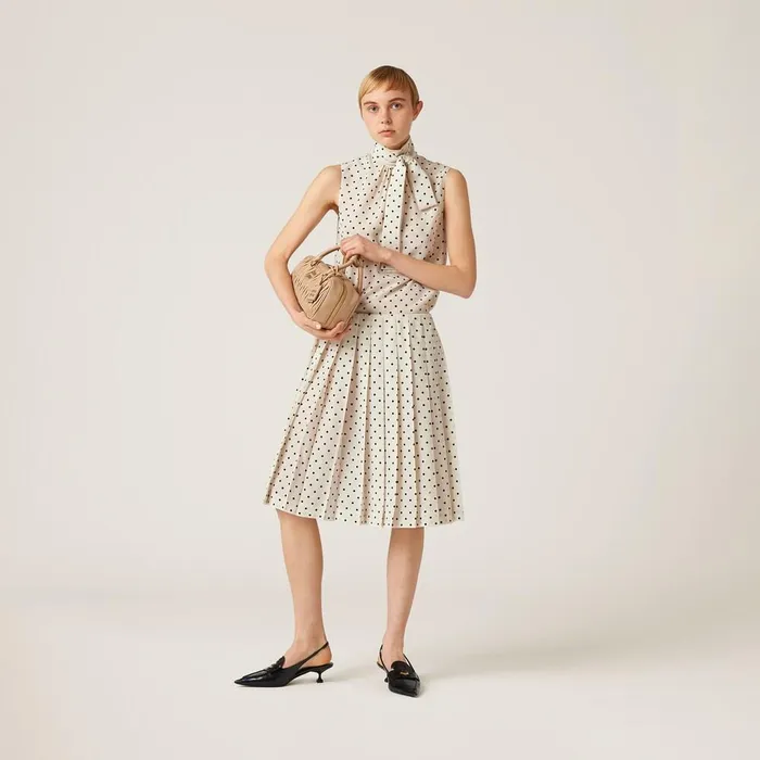 Women Skirts Miu Miu Polkadot Crepe De Chine Skirt Ivoryblack Women Skirts Miu Miu Polkadot Crepe De Chine Skirt Ivoryblack