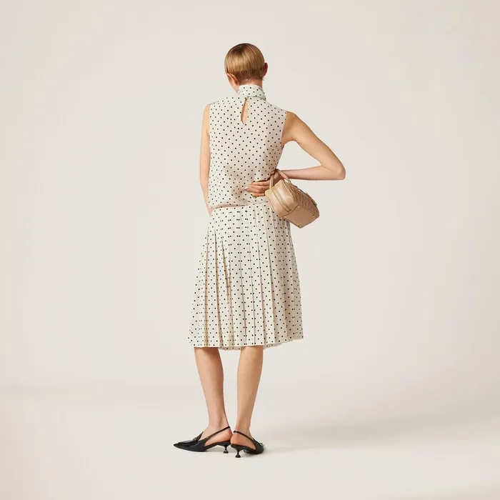 Women Skirts Miu Miu Polkadot Crepe De Chine Skirt Ivoryblack Women Skirts Miu Miu Polkadot Crepe De Chine Skirt Ivoryblack