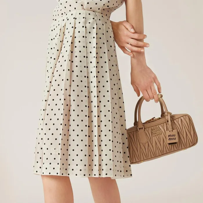 Women Skirts Miu Miu Polkadot Crepe De Chine Skirt Ivoryblack Women Skirts Miu Miu Polkadot Crepe De Chine Skirt Ivoryblack
