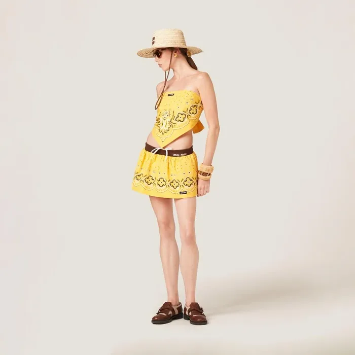 Women Skirts Miu Miu Printed Poplin Miniskirt Sunny Yellow Women Skirts Miu Miu Printed Poplin Miniskirt Sunny Yellow