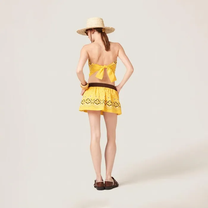 Women Skirts Miu Miu Printed Poplin Miniskirt Sunny Yellow Women Skirts Miu Miu Printed Poplin Miniskirt Sunny Yellow