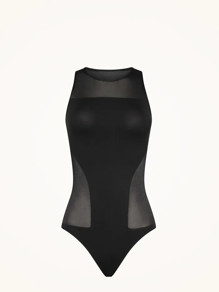 Women Sleeveless Bodies Wolford Sheer Opaque Body Black
