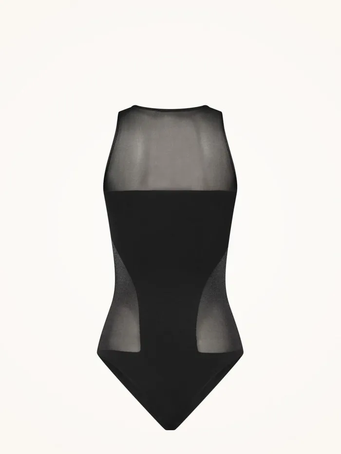 Women Sleeveless Bodies Wolford Sheer Opaque Body Black