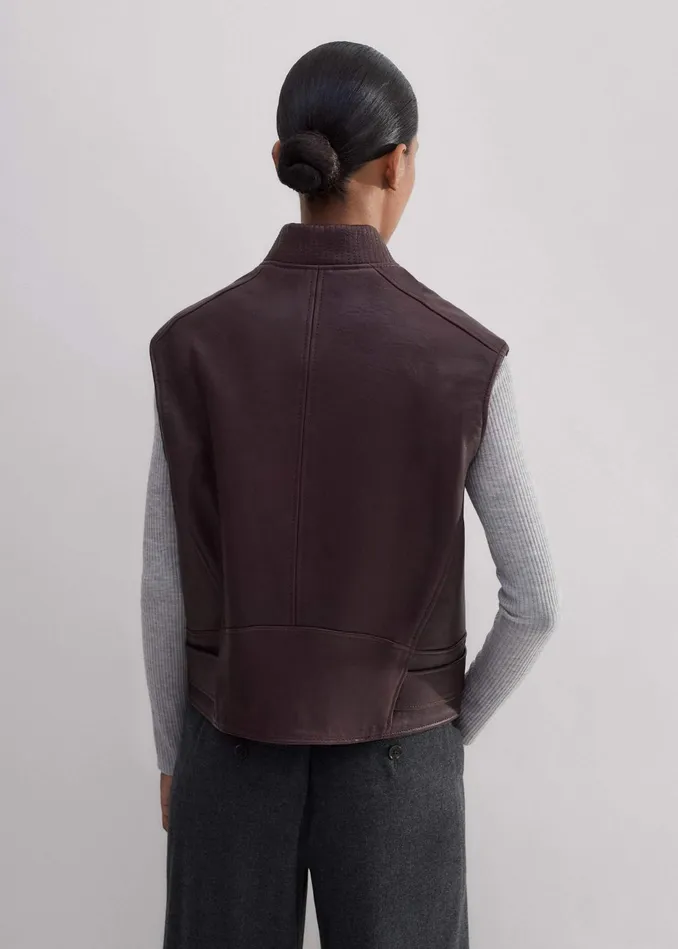 Women Sleeveless Luxe Leather Biker Jacket Oxblood MEEM