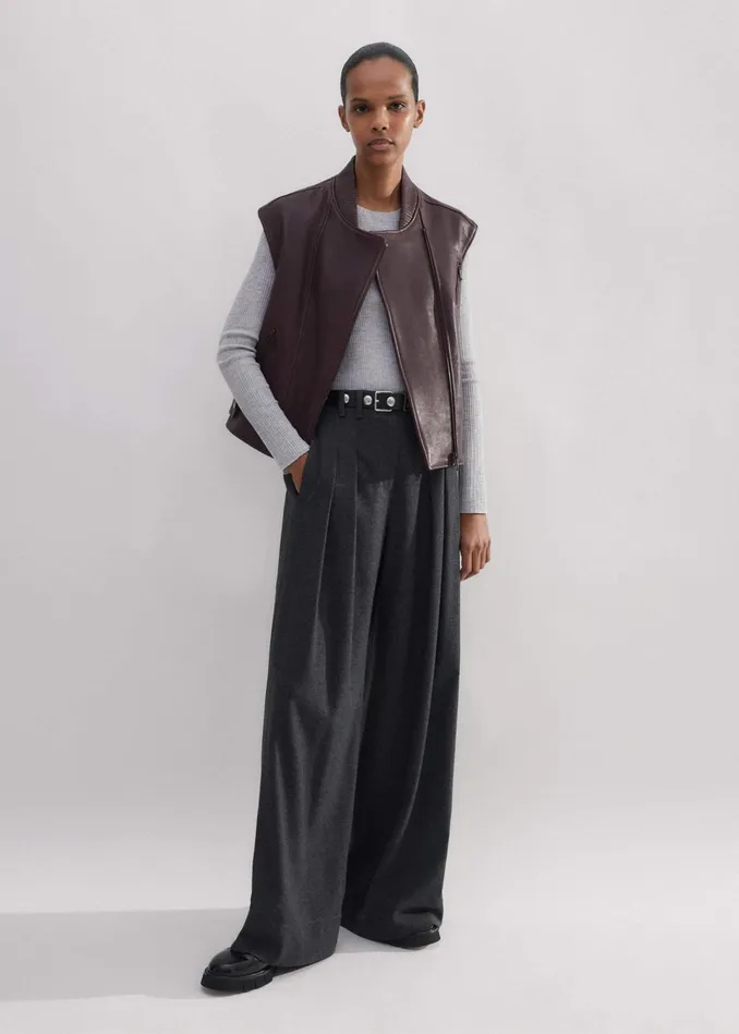 Women Sleeveless Luxe Leather Biker Jacket Oxblood MEEM