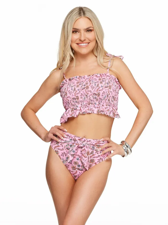 Women Smocked Bandeau Top In Pink Eternal Youth Jessica Simpson Swim