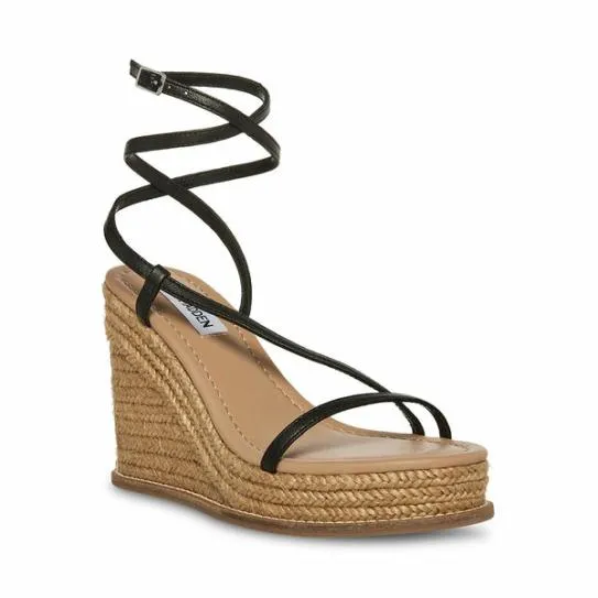 Women SOMMER BLACK LEATHER Black Leather Steve Madden Sandals