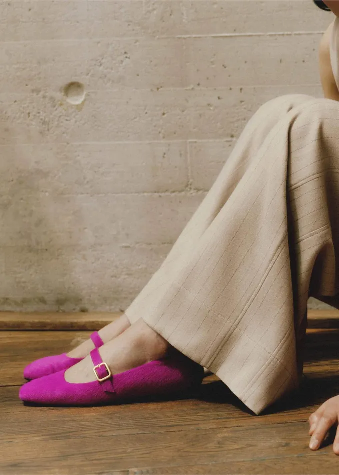 Women Square Toe Ballerina Flat Fuchsia MEEM