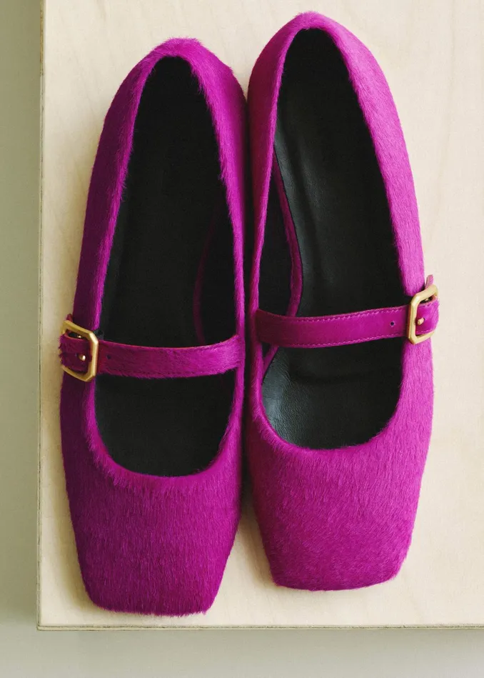 Women Square Toe Ballerina Flat Fuchsia MEEM