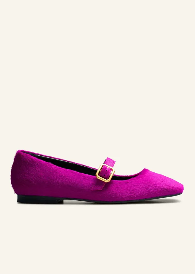 Women Square Toe Ballerina Flat Fuchsia MEEM