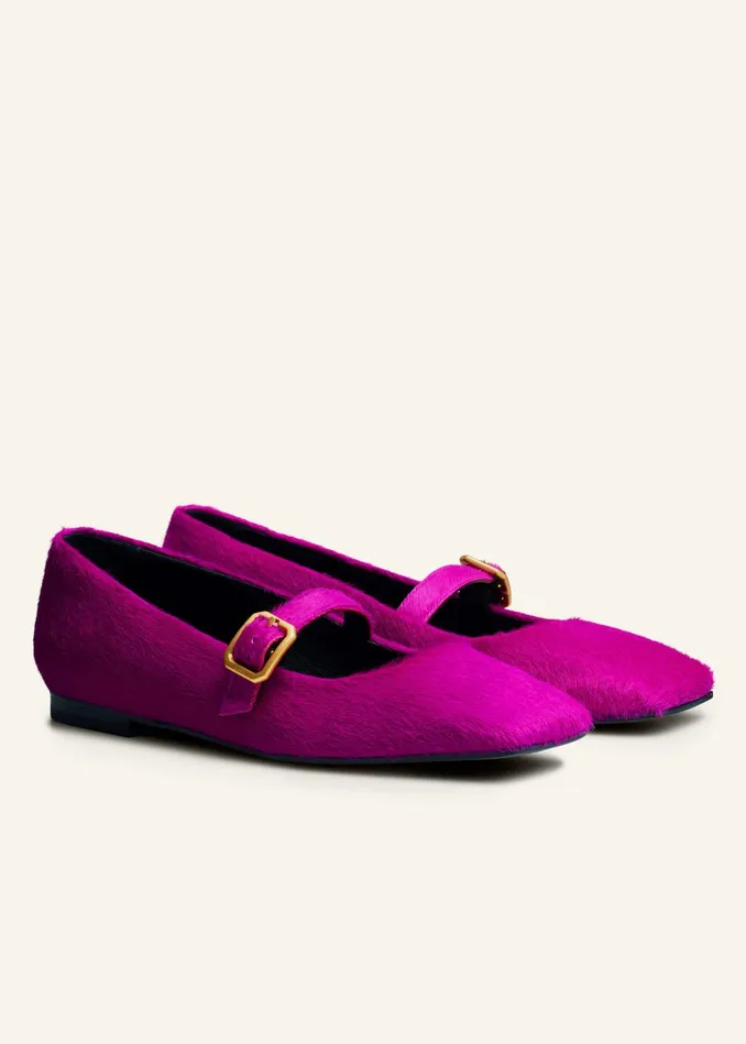 Women Square Toe Ballerina Flat Fuchsia MEEM
