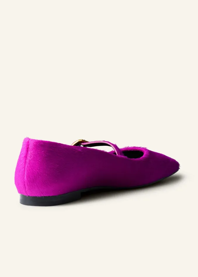 Women Square Toe Ballerina Flat Fuchsia MEEM