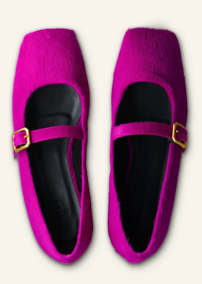Women Square Toe Ballerina Flat Fuchsia MEEM
