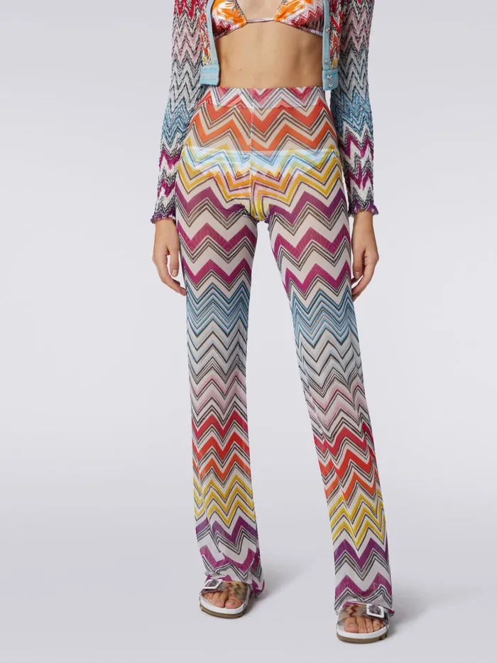 Women Straight Trousers In Multicoloured Zigzag Print Tulle Multicoloured Missoni Beachwear