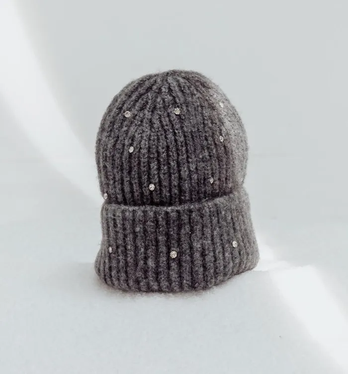 Women Strass Knit Hat 8211 Grey Promod Hats And Gloves