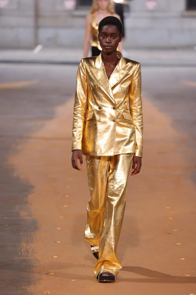 Women Suits Gabriela Hearst Angela Blazer In Gold Metallic Nappa Leather