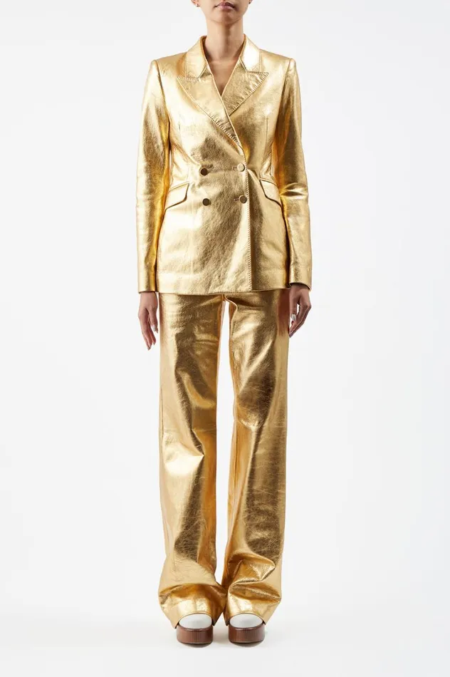 Women Suits Gabriela Hearst Angela Blazer In Gold Metallic Nappa Leather