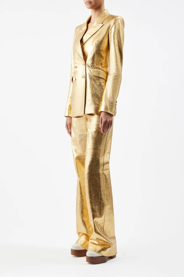 Women Suits Gabriela Hearst Angela Blazer In Gold Metallic Nappa Leather