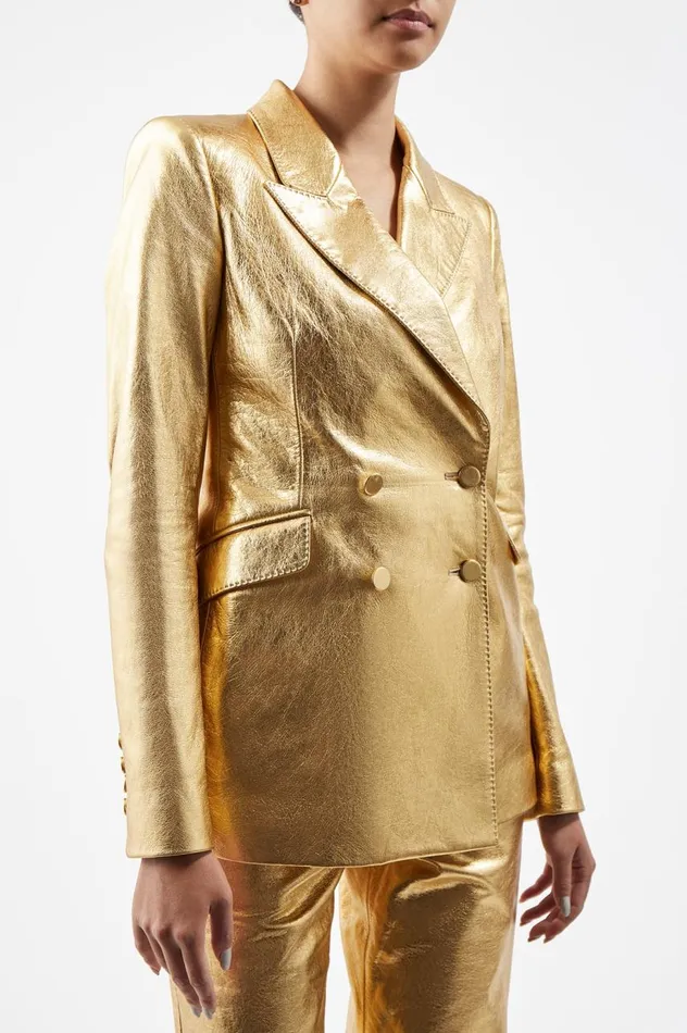 Women Suits Gabriela Hearst Angela Blazer In Gold Metallic Nappa Leather