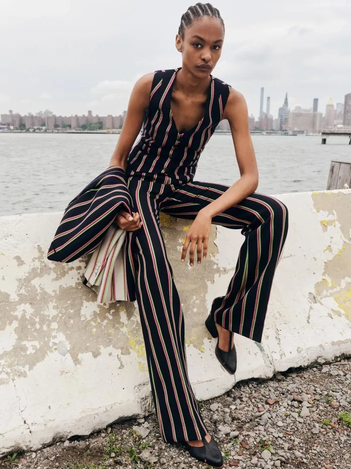 Women Suits Gabriela Hearst Coleridge Vest In Navy Multi Striped Wool