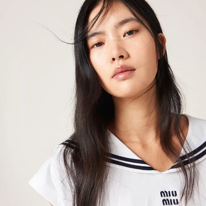 Women TShirts And Sweatshirts Miu Miu Cotton Jersey Top With Embroidered Logo White Women TShirts And Sweatshirts Miu Miu Cotton Jersey Top With Embroidered Logo White