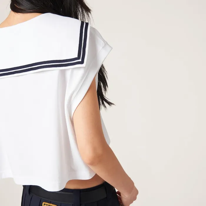 Women TShirts And Sweatshirts Miu Miu Cotton Jersey Top With Embroidered Logo White Women TShirts And Sweatshirts Miu Miu Cotton Jersey Top With Embroidered Logo White