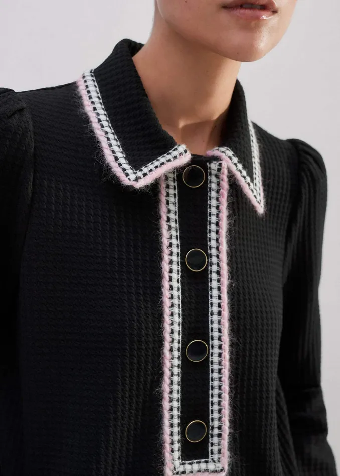 Women Textured Clash Jacquard Shift Dress Black MEEM