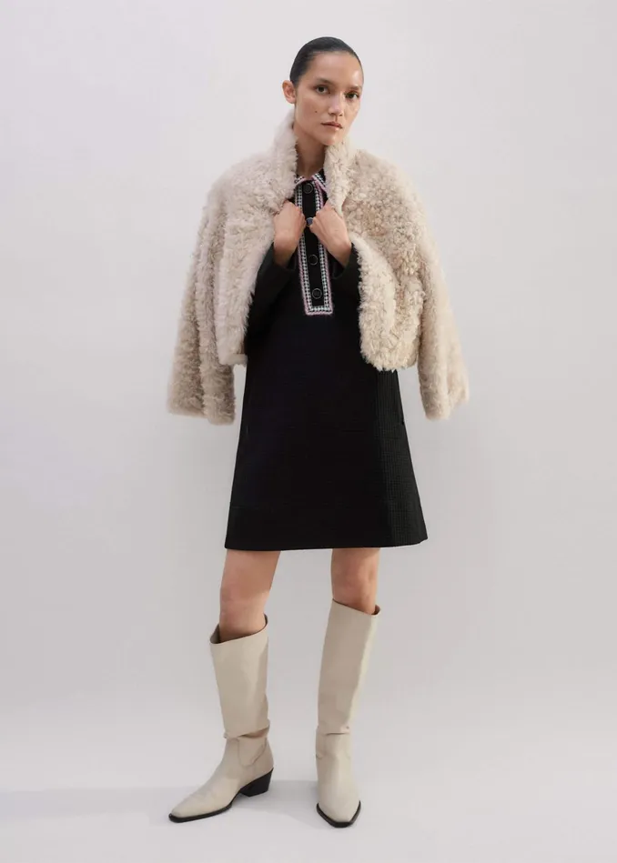 Women Textured Clash Jacquard Shift Dress Black MEEM