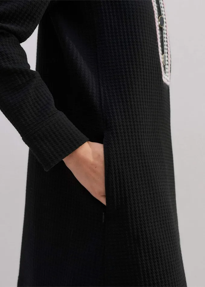 Women Textured Clash Jacquard Shift Dress Black MEEM