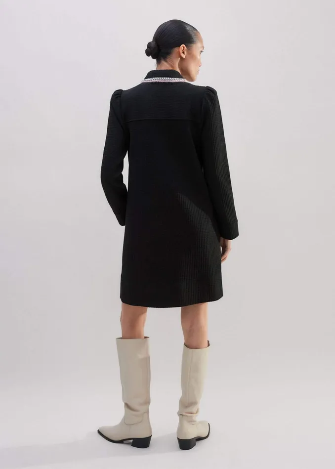 Women Textured Clash Jacquard Shift Dress Black MEEM
