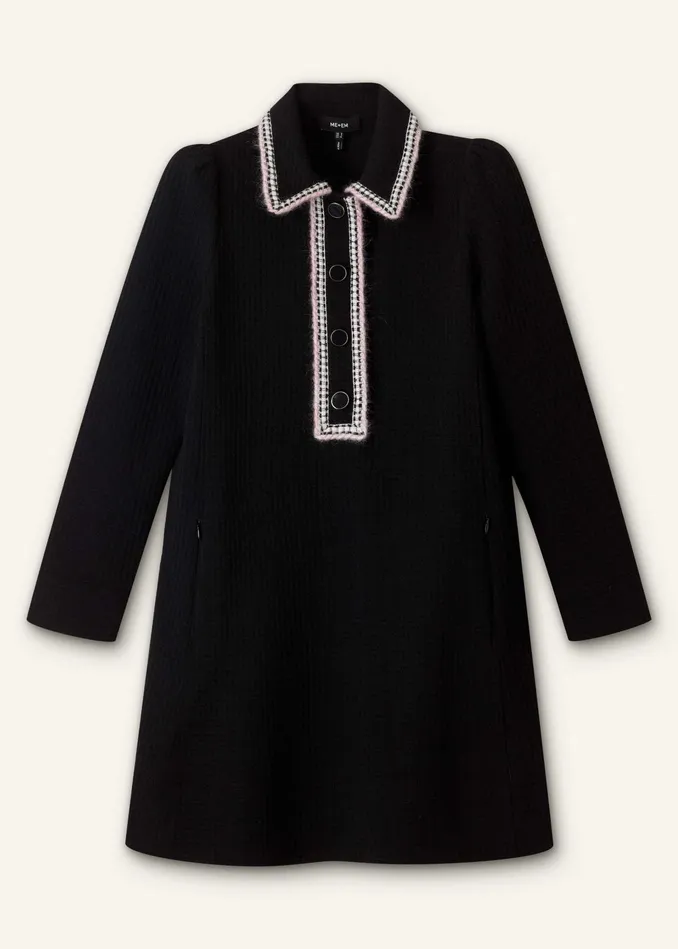 Women Textured Clash Jacquard Shift Dress Black MEEM