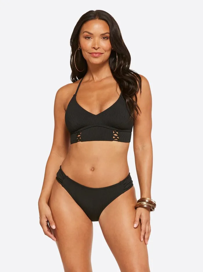 Women Textured Solids Cropped Cami In Black Jessica Simpson Swim