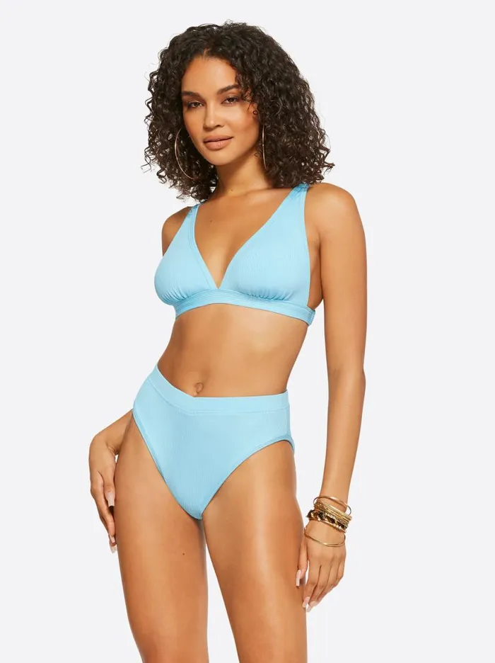 Women Textured Solids Full Support Triangle Bra In Sky Jessica Simpson Swim