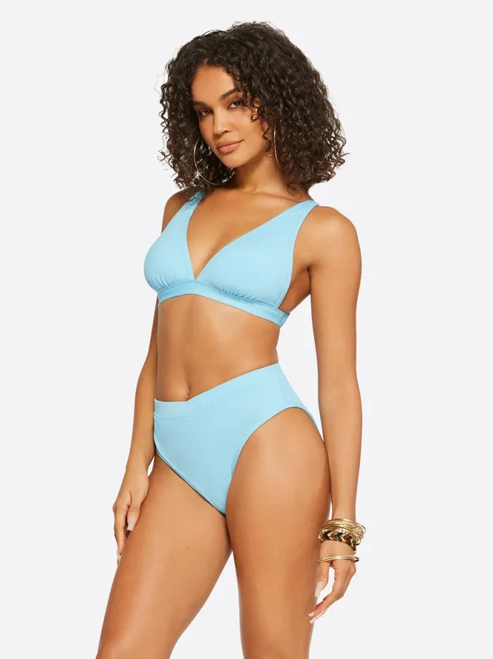 Women Textured Solids Full Support Triangle Bra In Sky Jessica Simpson Swim