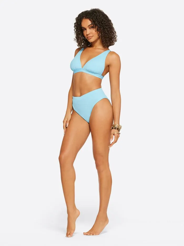Women Textured Solids V Front High Waisted Bottom In Sky Jessica Simpson Swim